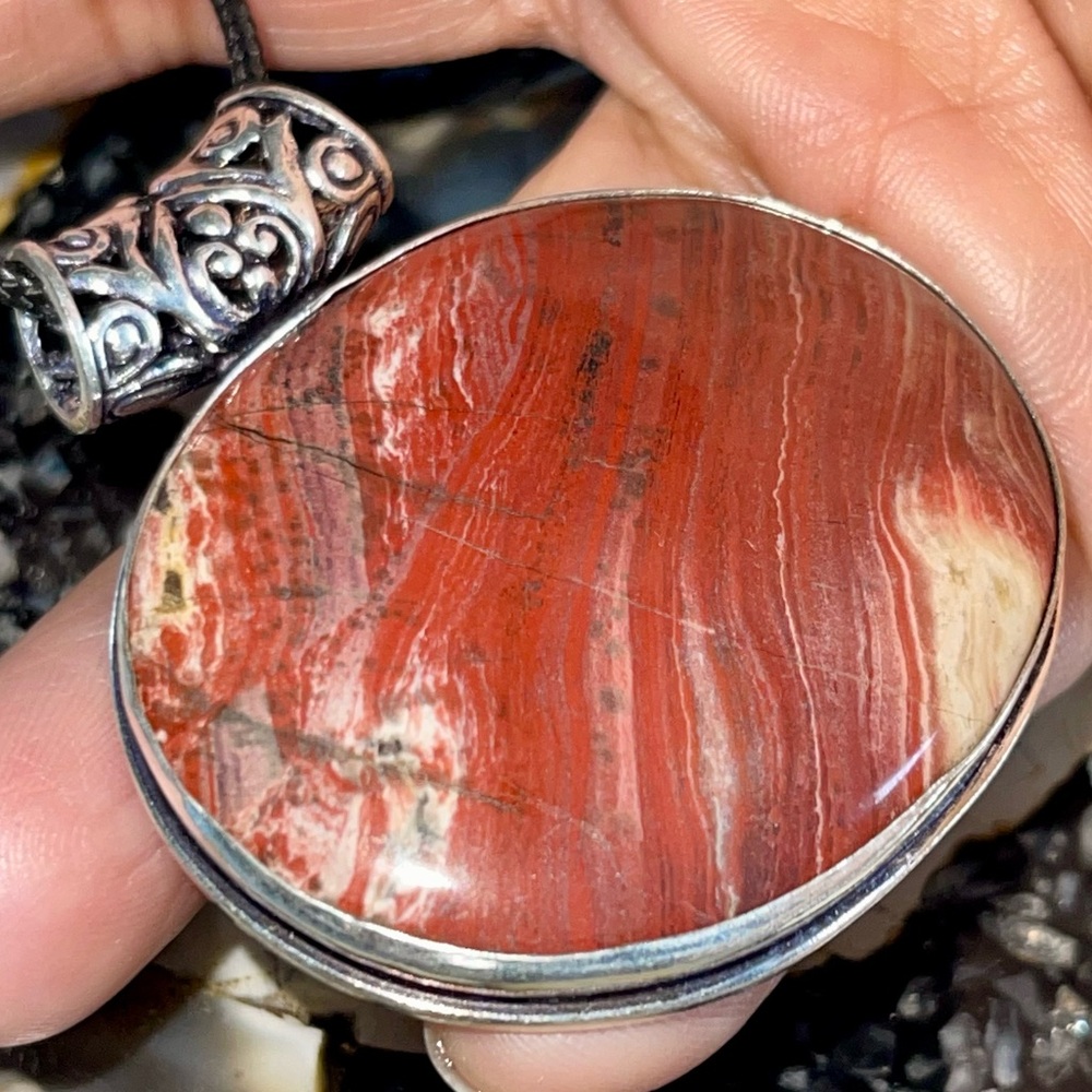 Red Orangey Snakeskin Jasper Pendant 2”x 1 7/8”